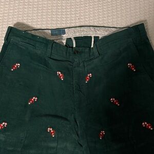 Castaway Clothing - Green Corduroy Narrow Wale with Candy Cane Embroidery